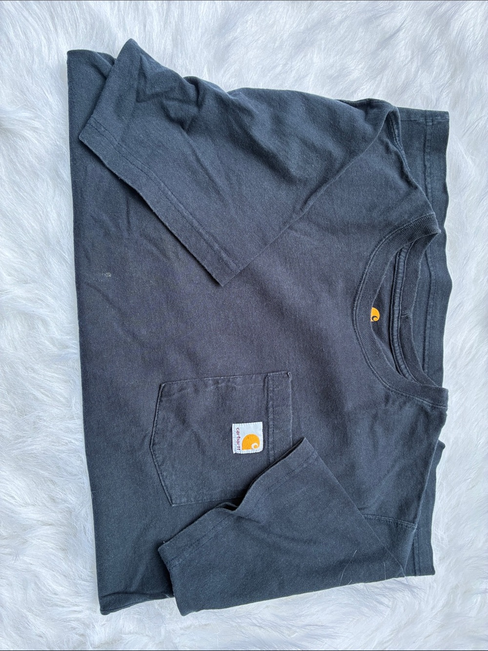 Mens Sz S Carhartt Navy Blue Basic Tee w/ chest Pocket Classic cotton